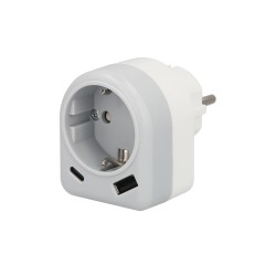 Enchufe / Adaptador Schuko Con 2 Tomas, USB A / C. Potencia Maxima 3680 W. Cargador Moviles, Cargador 2 Tomas, Adaptador Moviles