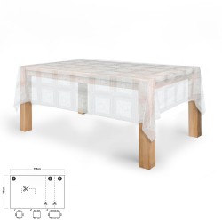 Mantel Hule Rectangular Bordados Transparente Impermeable Antimanchas PVC 140x250 cm. Recortable Uso Interior y Exterior