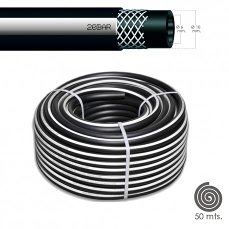 Manguera Aire Comprimido Negro 6x14mm. 20 bares Rollo 50 metros