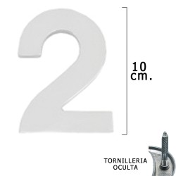 Numero Metal "2" Plateado Mate 10 cm. con Tornilleria Oculta (Blister 1 Pieza)