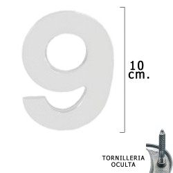 Numero Metal "9" Plateado Mate 10 cm. con Tornilleria Oculta (Blister 1 Pieza)