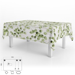 Mantel Hule Rectangular Hojas Verdes Impermeable Antimanchas PVC 140x250 cm. Recortable Uso Interior y Exterior