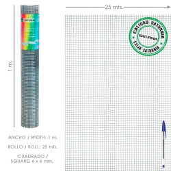 Malla Electrosoldada Galvanizada 6x6 / 100 cm. rollo 25 Metros Uso Domestico